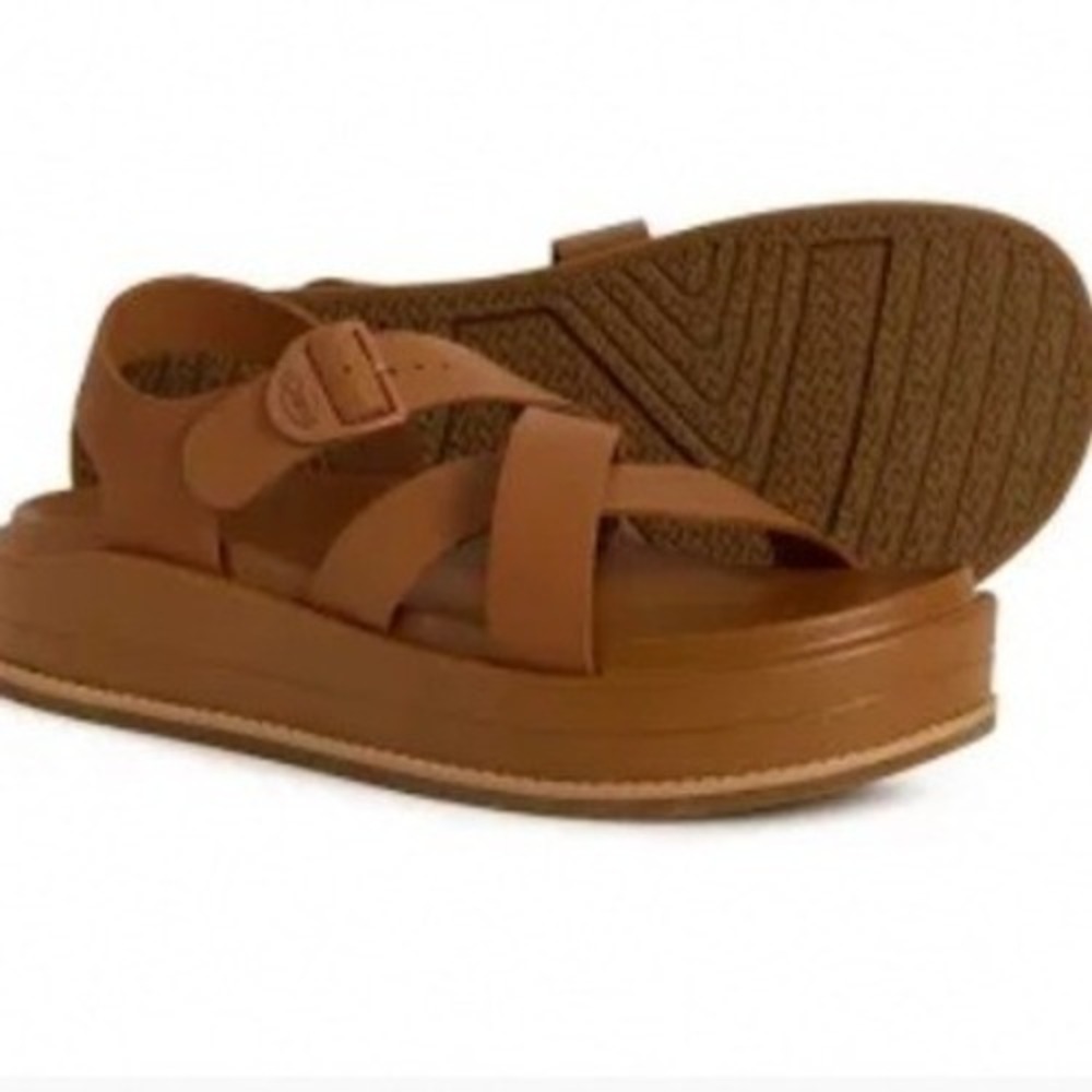Chaco Townes Midform Leather Platform Sandals Cashew Brown Womens Strappy Buckle